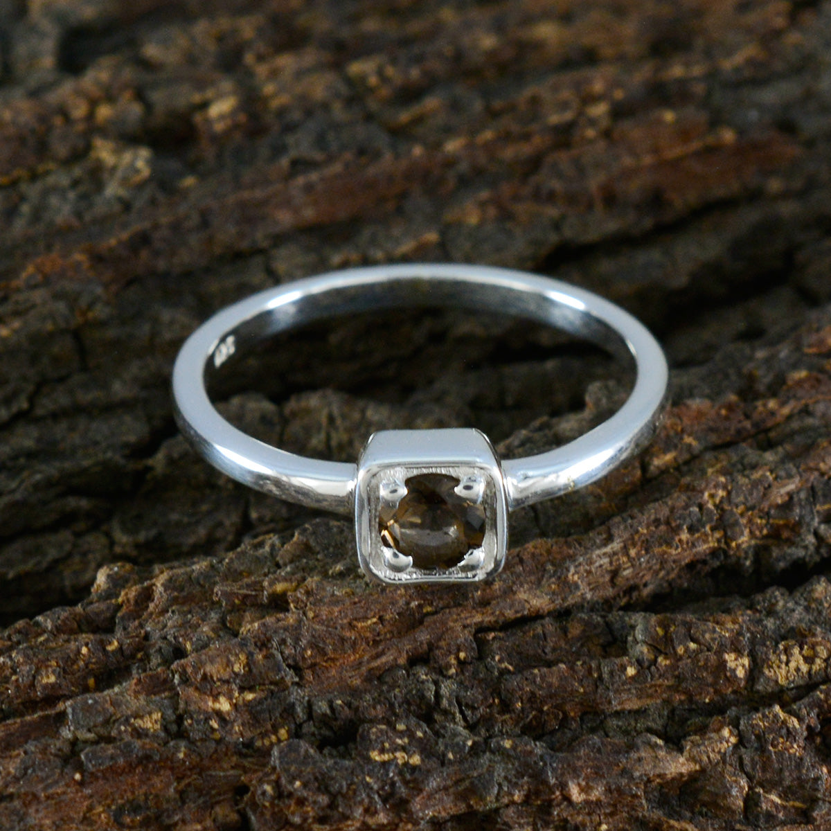 Smoky Quartz Solitaire Turkish Silver Brown Gemstone Delicate Trendy Ring Jewelry