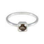 Smoky Quartz Solitaire Turkish Silver Brown Gemstone Delicate Trendy Ring Jewelry
