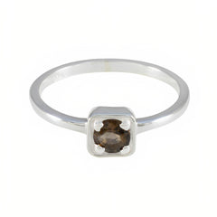 Smoky Quartz Solitaire Turkish Silver Brown Gemstone Delicate Trendy Ring Jewelry