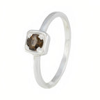 Smoky Quartz Solitaire Turkish Silver Brown Gemstone Delicate Trendy Ring Jewelry