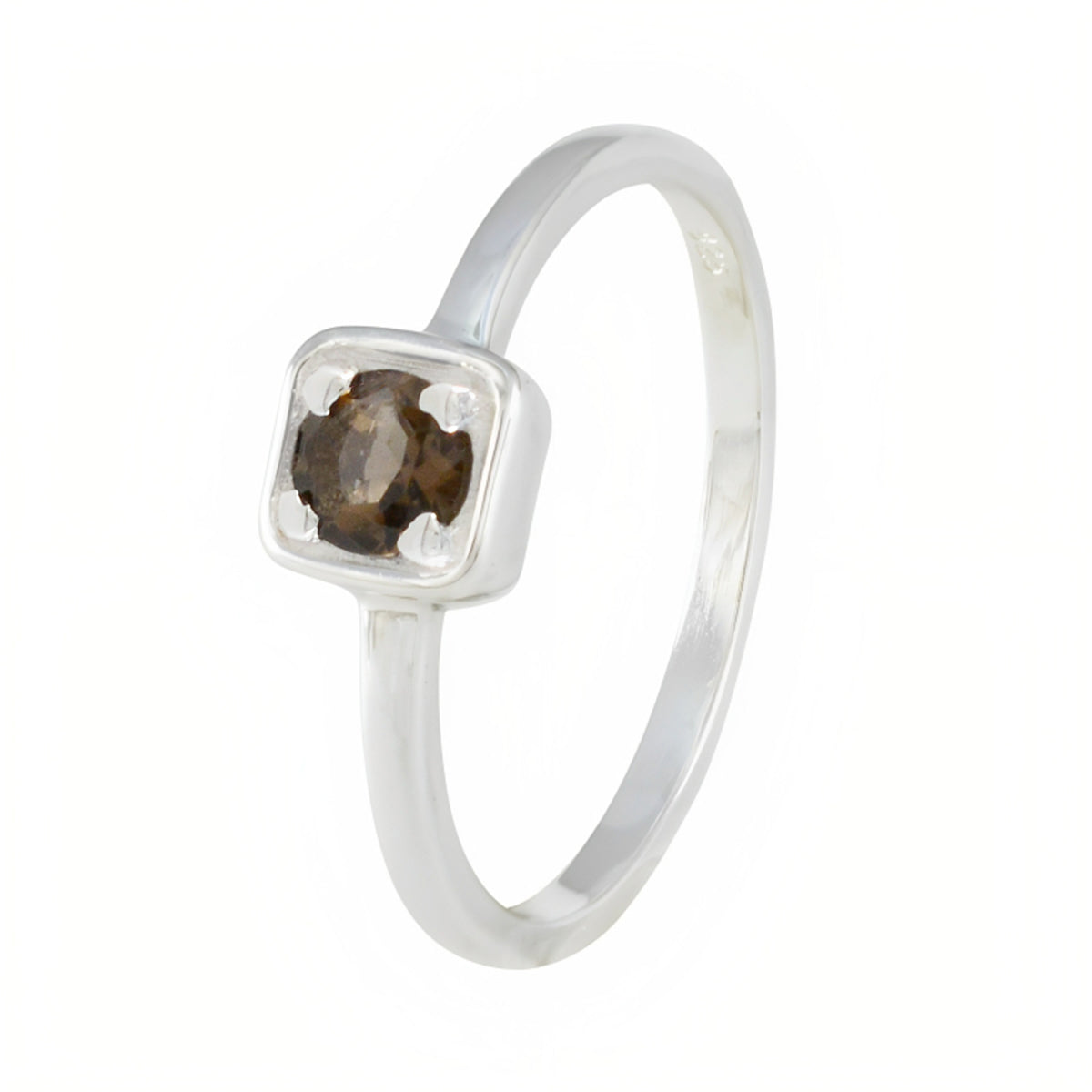 Smoky Quartz Solitaire Turkish Silver Brown Gemstone Delicate Trendy Ring Jewelry
