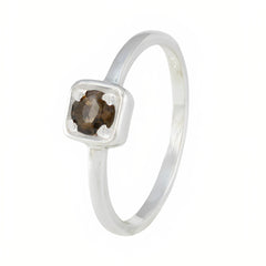 Smoky Quartz Solitaire Turkish Silver Brown Gemstone Delicate Trendy Ring Jewelry