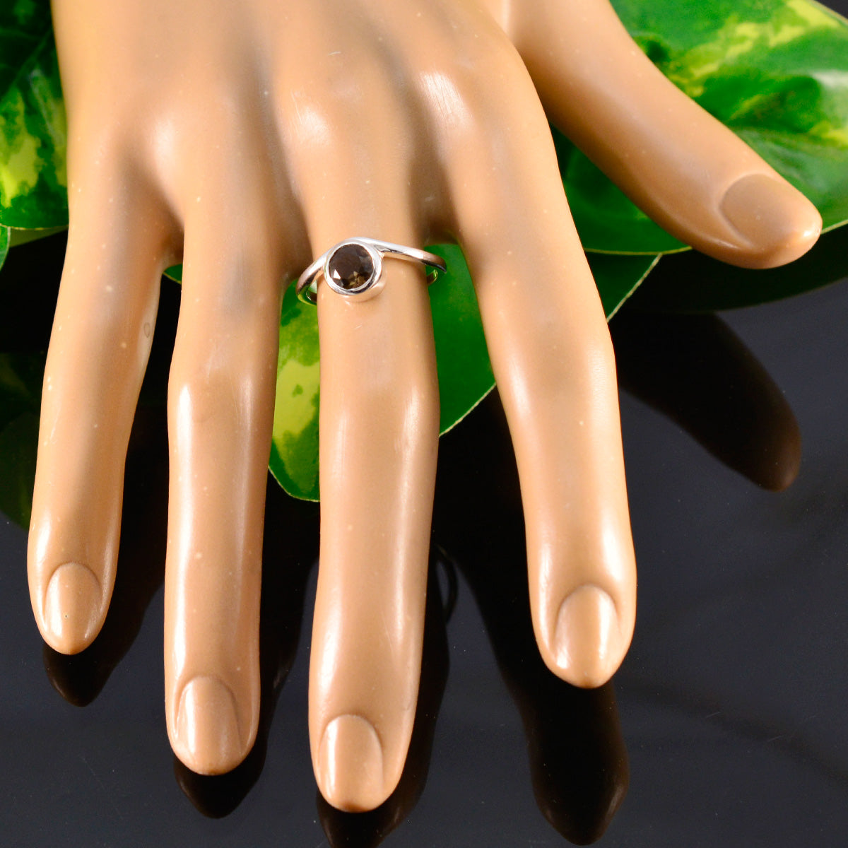 Smoky Quartz Solitaire Turkish Silver Brown Gemstones Delicate Abstract Ring Jewellery