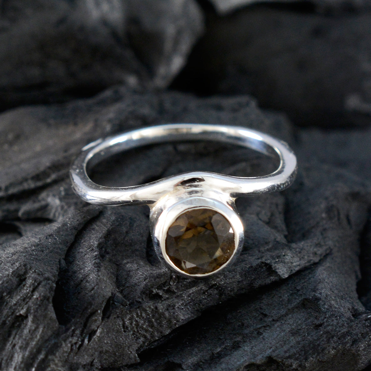 Smoky Quartz Solitaire Turkish Silver Brown Gemstones Delicate Abstract Ring Jewellery