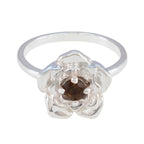 Smoky Quartz Solitaire Indian 92.5 Silver Brown Gemstone Tiny Floral Ring Jewellery
