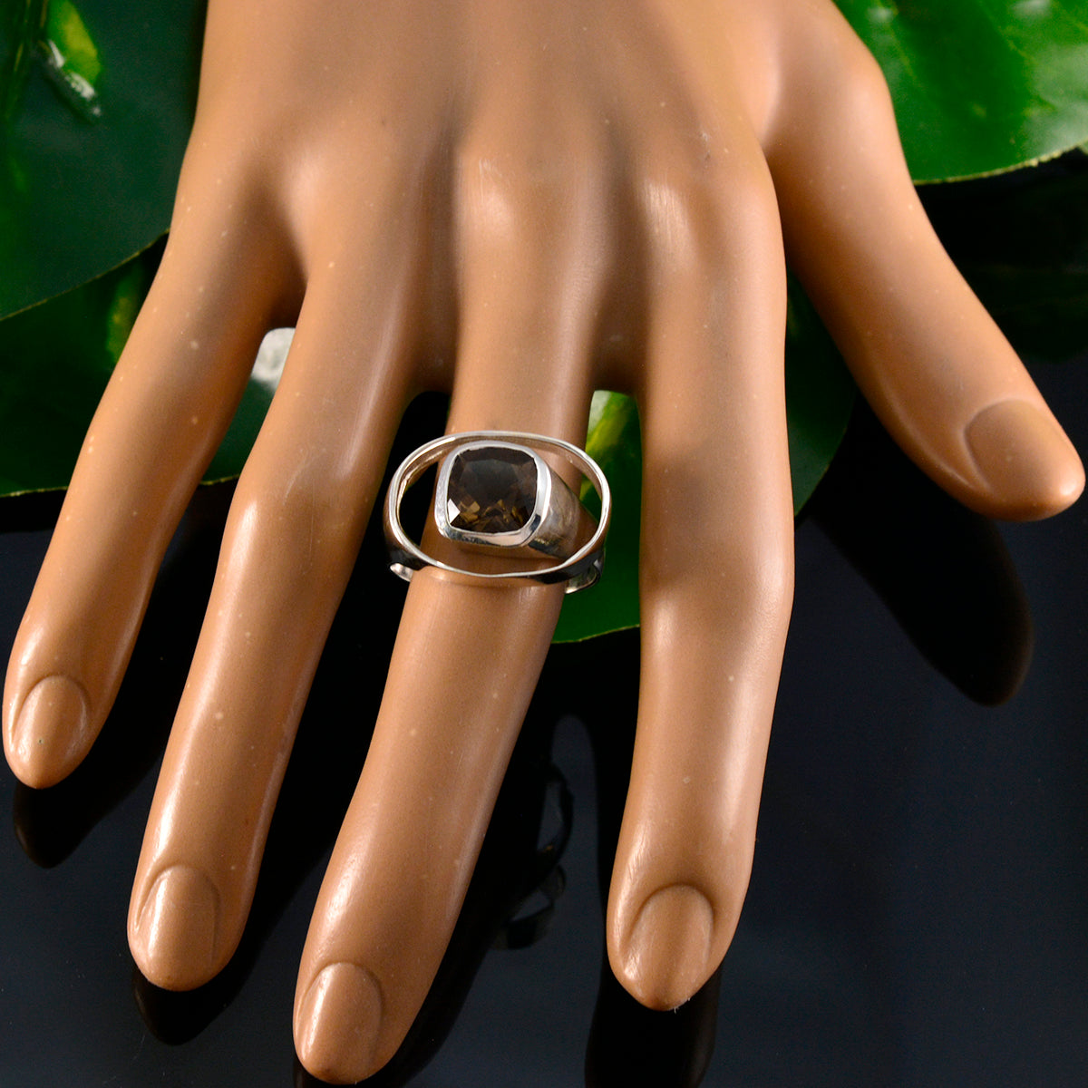 Smoky Quartz Solitaire Russian 925 Sterling Silver Brown Gems Eye catching Abstract Ring Jewelry