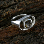 Smoky Quartz Solitaire Russian 925 Sterling Silver Brown Gems Eye catching Abstract Ring Jewelry