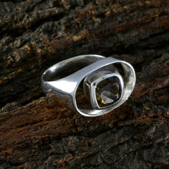 Smoky Quartz Solitaire Russian 925 Sterling Silver Brown Gems Eye catching Abstract Ring Jewelry