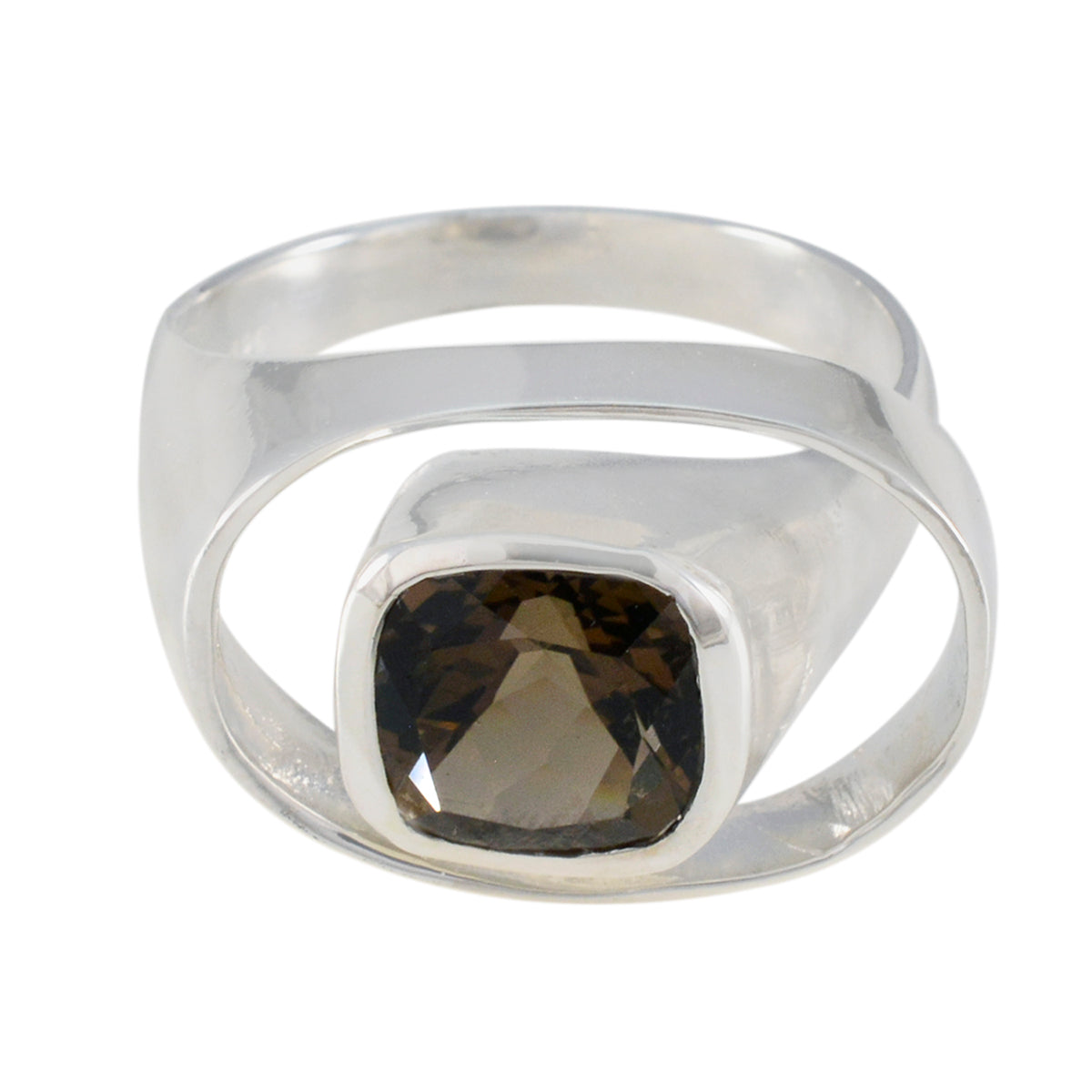 Smoky Quartz Solitaire Russian 925 Sterling Silver Brown Gems Eye catching Abstract Ring Jewelry