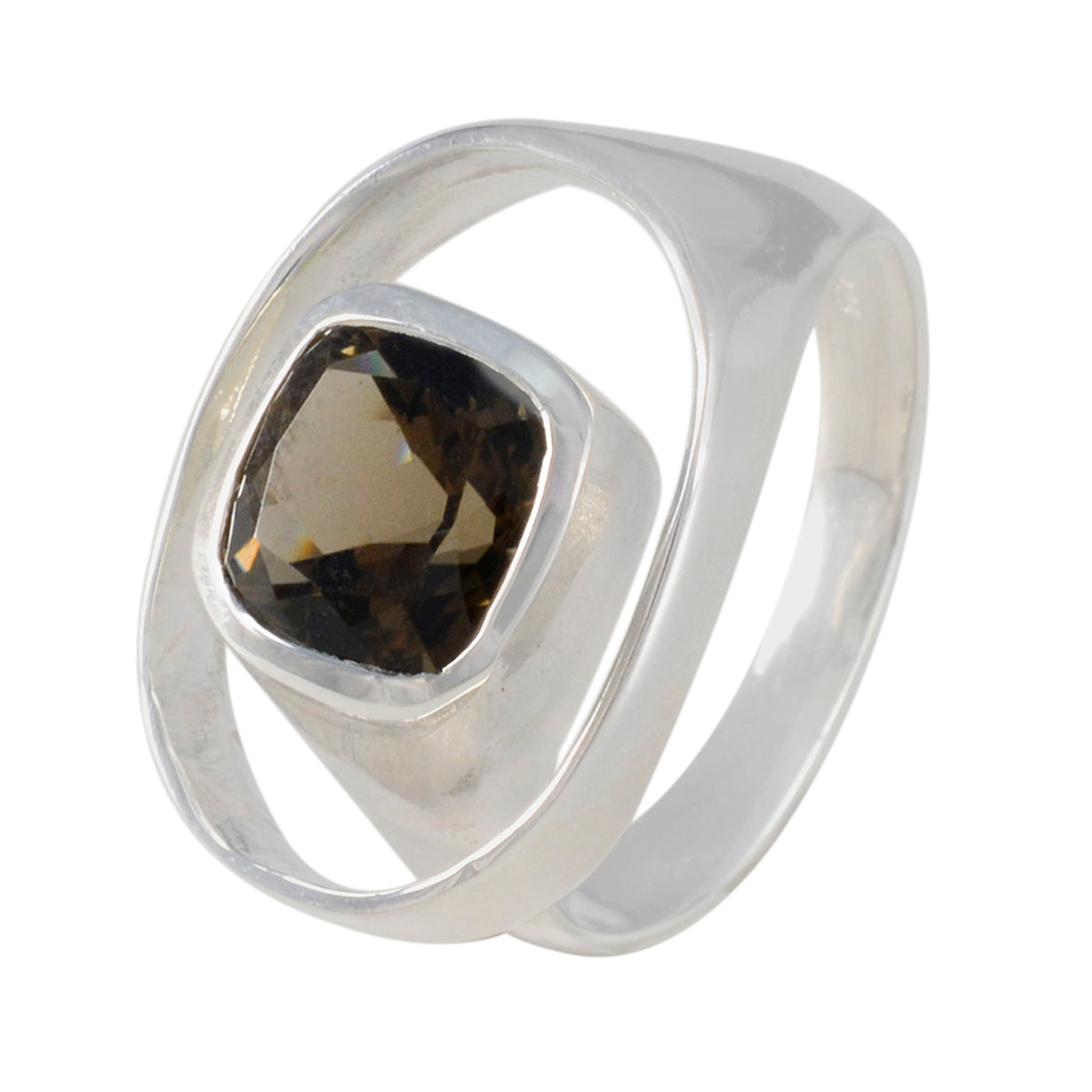 Smoky Quartz Solitaire Russian 925 Sterling Silver Brown Gems Eye catching Abstract Ring Jewelry