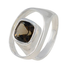 Smoky Quartz Solitaire Russian 925 Sterling Silver Brown Gems Eye catching Abstract Ring Jewelry