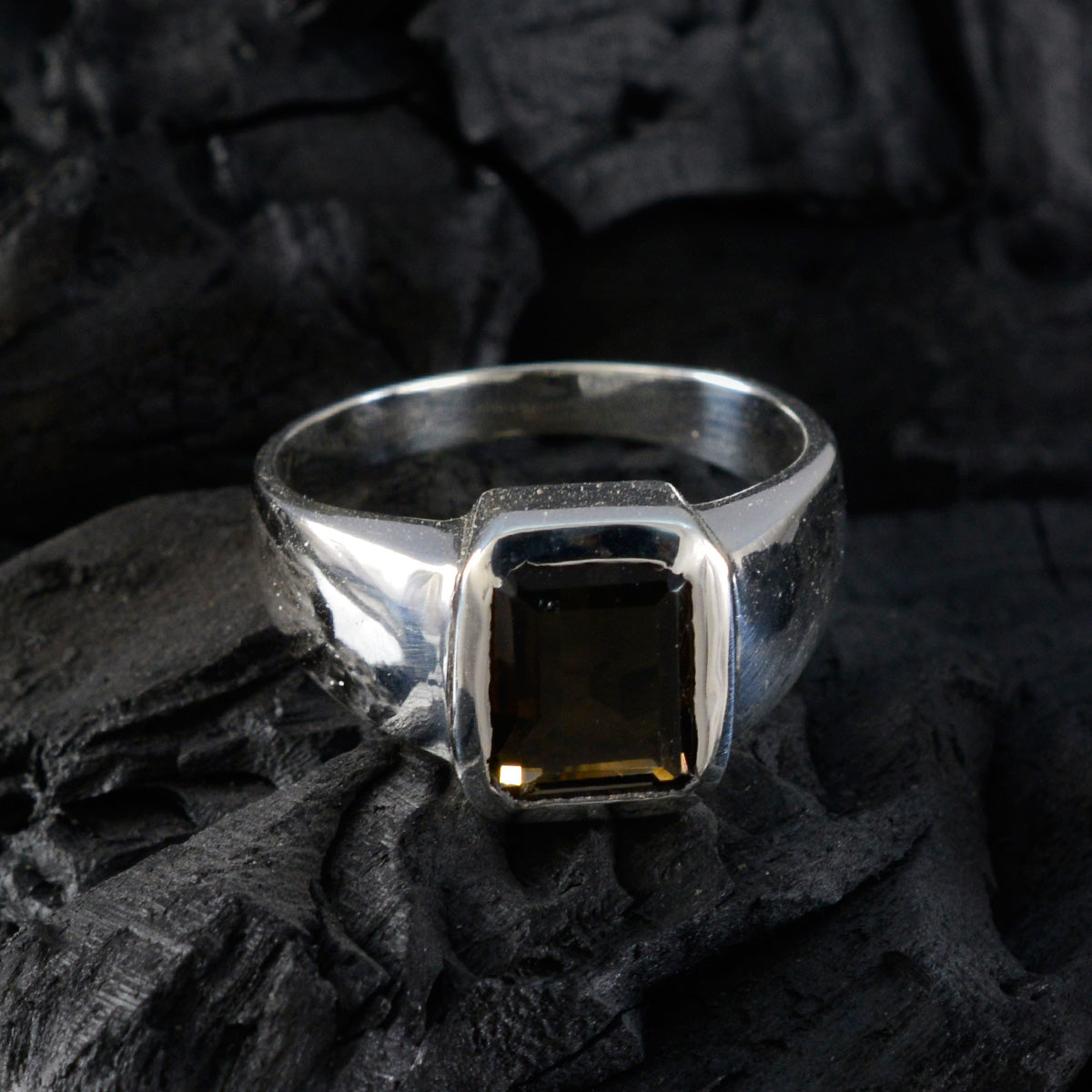 smoky quartz Solitaire German 92.5 Silver Brown Gemstone Mid weight Signet Ring Jewellery