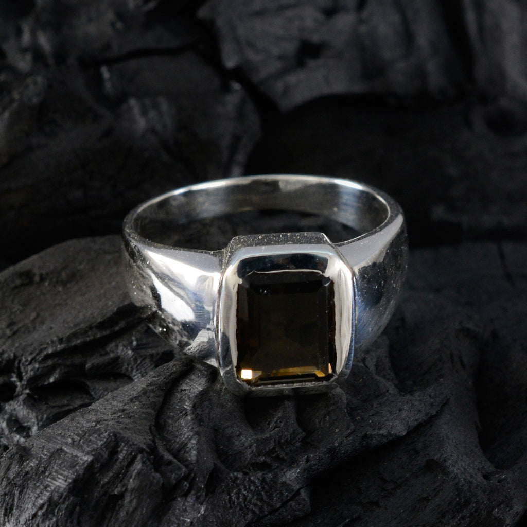 smoky quartz Solitaire German 92.5 Silver Brown Gemstone Mid weight Signet Ring Jewellery