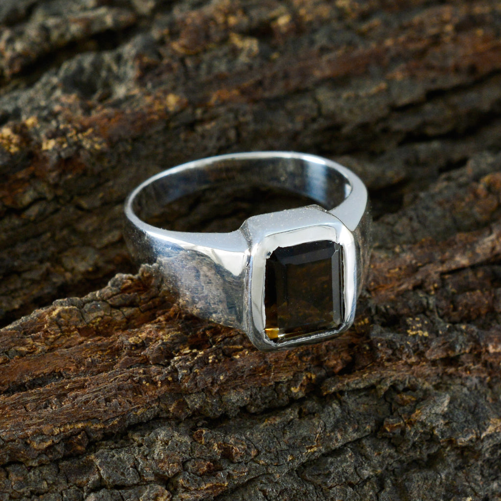 smoky quartz Solitaire German 92.5 Silver Brown Gemstone Mid weight Signet Ring Jewellery