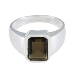 smoky quartz Solitaire German 92.5 Silver Brown Gemstone Mid weight Signet Ring Jewellery