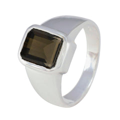 smoky quartz Solitaire German 92.5 Silver Brown Gemstone Mid weight Signet Ring Jewellery