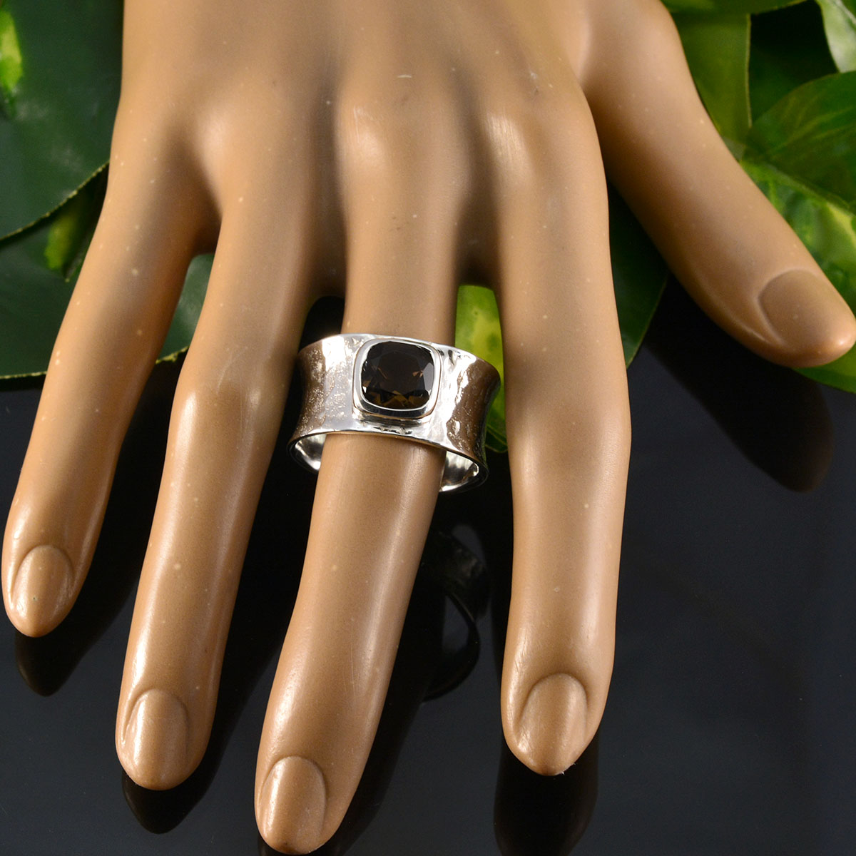 Smoky Quartz Solitaire French 925 Silver Brown Gemstone Statement antique Band Jewellery