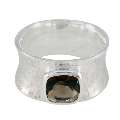 Smoky Quartz Solitaire French 925 Silver Brown Gemstone Statement antique Band Jewellery