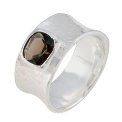 Smoky Quartz Solitaire French 925 Silver Brown Gemstone Statement antique Band Jewellery