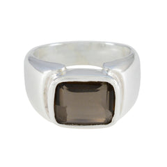 Smoky Quartz Solitaire Russian Silver Brown Gemstone Essential  Contemporary Ring Jewellery