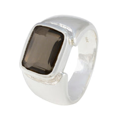 Smoky Quartz Solitaire Russian Silver Brown Gemstone Essential  Contemporary Ring Jewellery