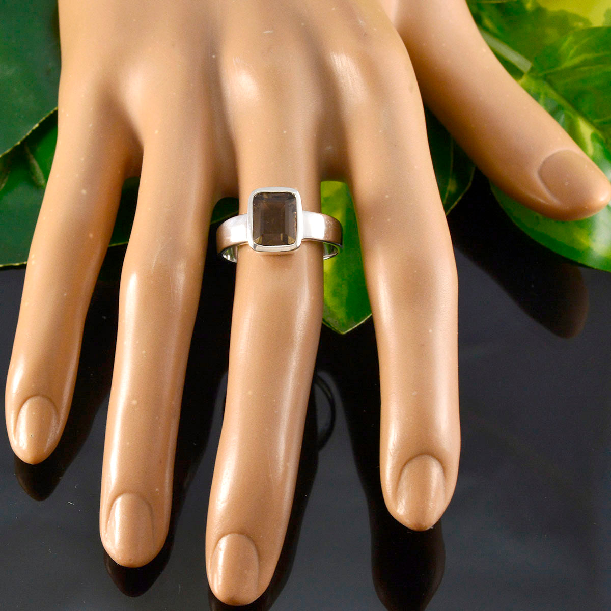 Smoky Quartz Solitaire Russian Silver Brown Gemstone Slim Contemporary Ring Jewelry