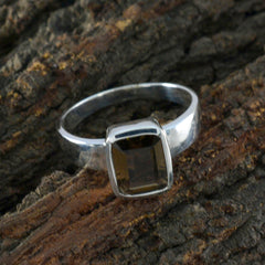 Smoky Quartz Solitaire Russian Silver Brown Gemstone Slim Contemporary Ring Jewelry