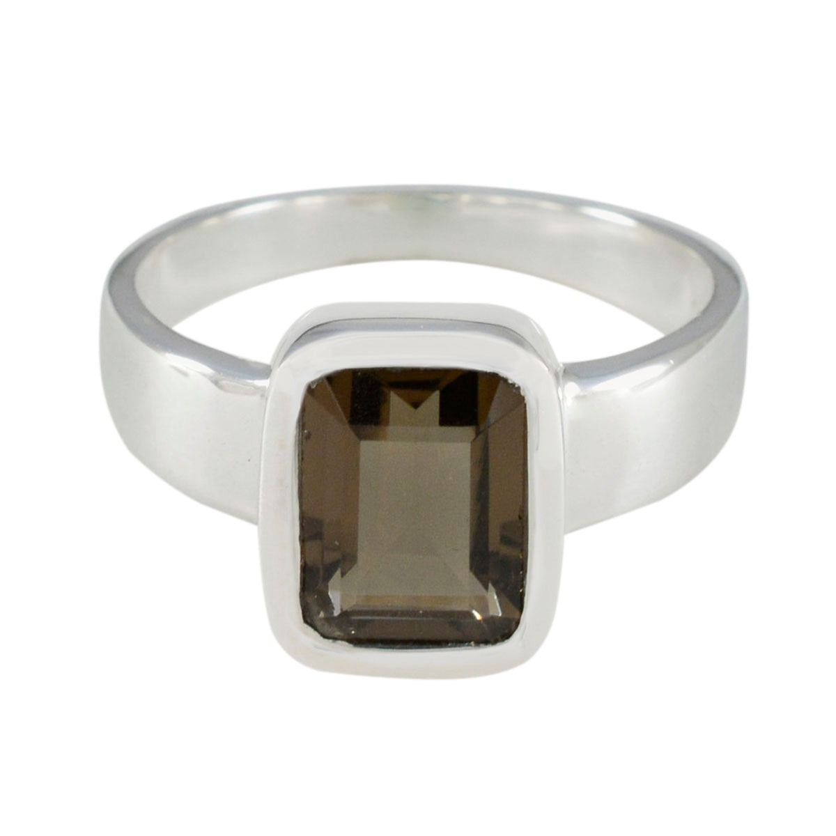 Smoky Quartz Solitaire Russian Silver Brown Gemstone Slim Contemporary Ring Jewelry メイン画像