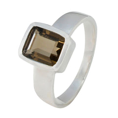 Smoky Quartz Solitaire Russian Silver Brown Gemstone Slim Contemporary Ring Jewelry