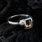 Smoky Quartz Solitaire American 92.5 Silver Brown Gemstones Whisper thin Modern Ring Jewellery
