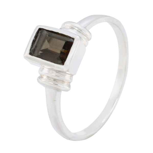 Smoky Quartz Solitaire American 92.5 Silver Brown Gemstones Whisper thin Modern Ring Jewellery