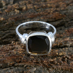 smoky quartz Solitaire Indian Sterling Silver Brown Gemstone Eye catching Signet Ring Jewelry