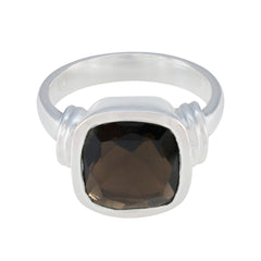 smoky quartz Solitaire Indian Sterling Silver Brown Gemstone Eye catching Signet Ring Jewelry