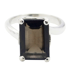 smoky quartz Solitaire Russian Silver Brown Gemstone Mid weight Graceful Ring Jewellery