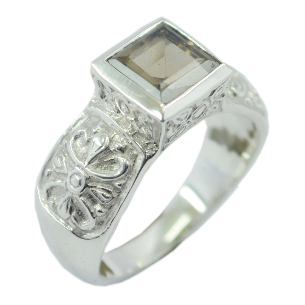 smoky quartz Solitaire Indian 925 Silver Brown Gemstone Eye catching Art Deco Ring Jewelry