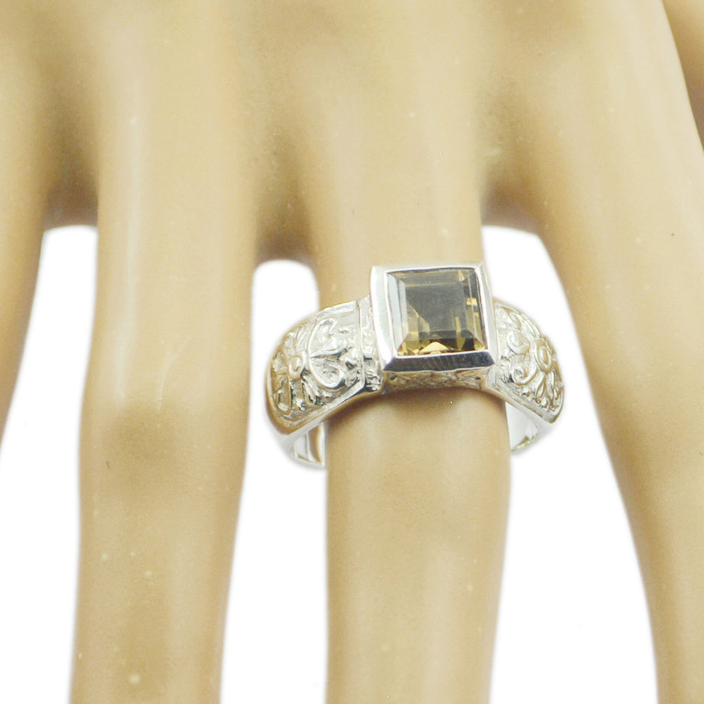 smoky quartz Solitaire Indian 925 Silver Brown Gemstone Eye catching Art Deco Ring Jewelry