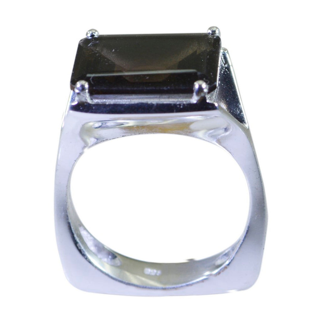 smoky quartz Solitaire Egyptian 925 Silver Brown Gems Versatile Art Deco Ring Jewellery