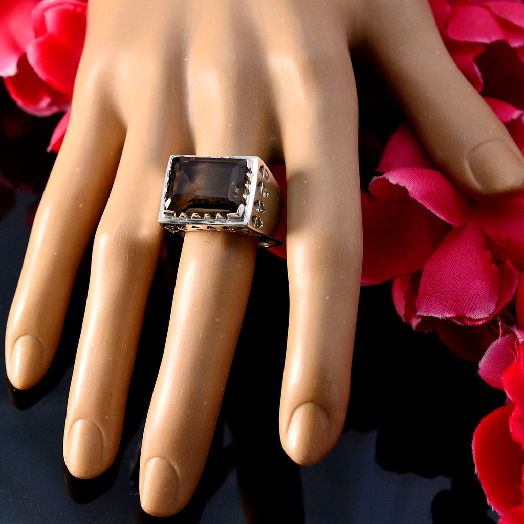 smoky quartz Solitaire German 925 Sterling Silver Brown Gemstones Chunky Traditional Ring Jewellery