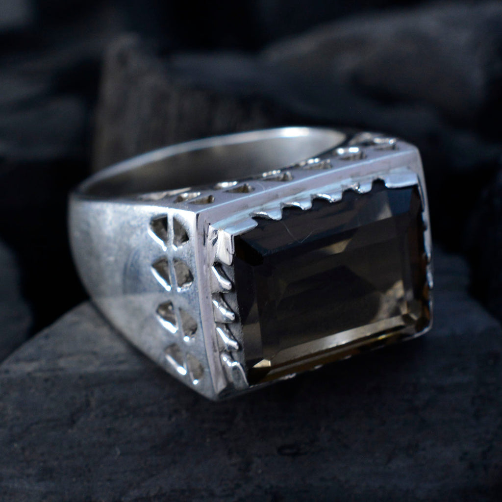 smoky quartz Solitaire German 925 Sterling Silver Brown Gemstones Chunky Traditional Ring Jewellery