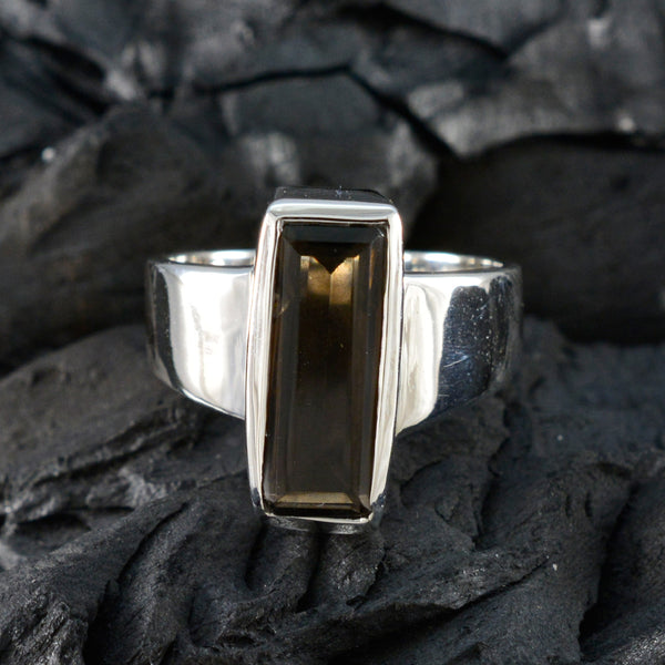 Smoky Quartz Solitaire Egyptian 925 Sterling Silver Brown Gemstones Eye catching Trendy Ring Jewellery