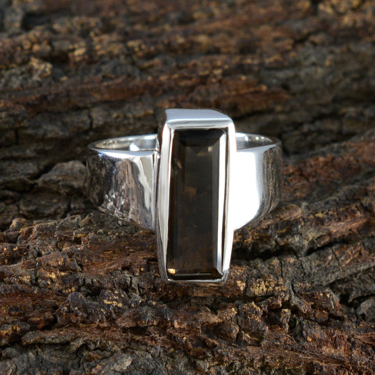 Smoky Quartz Solitaire Egyptian 925 Sterling Silver Brown Gemstones Eye catching Trendy Ring Jewellery