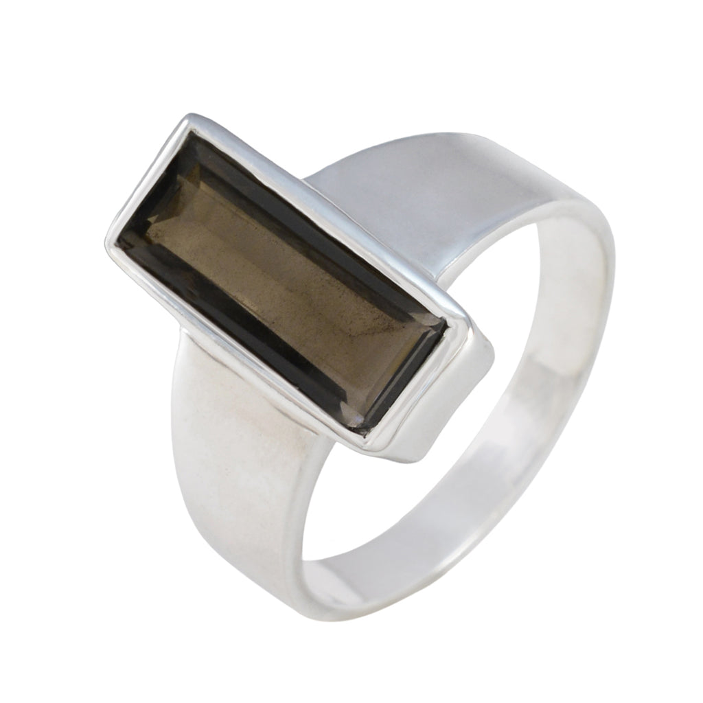 Smoky Quartz Solitaire Egyptian 925 Sterling Silver Brown Gemstones Eye catching Trendy Ring Jewellery