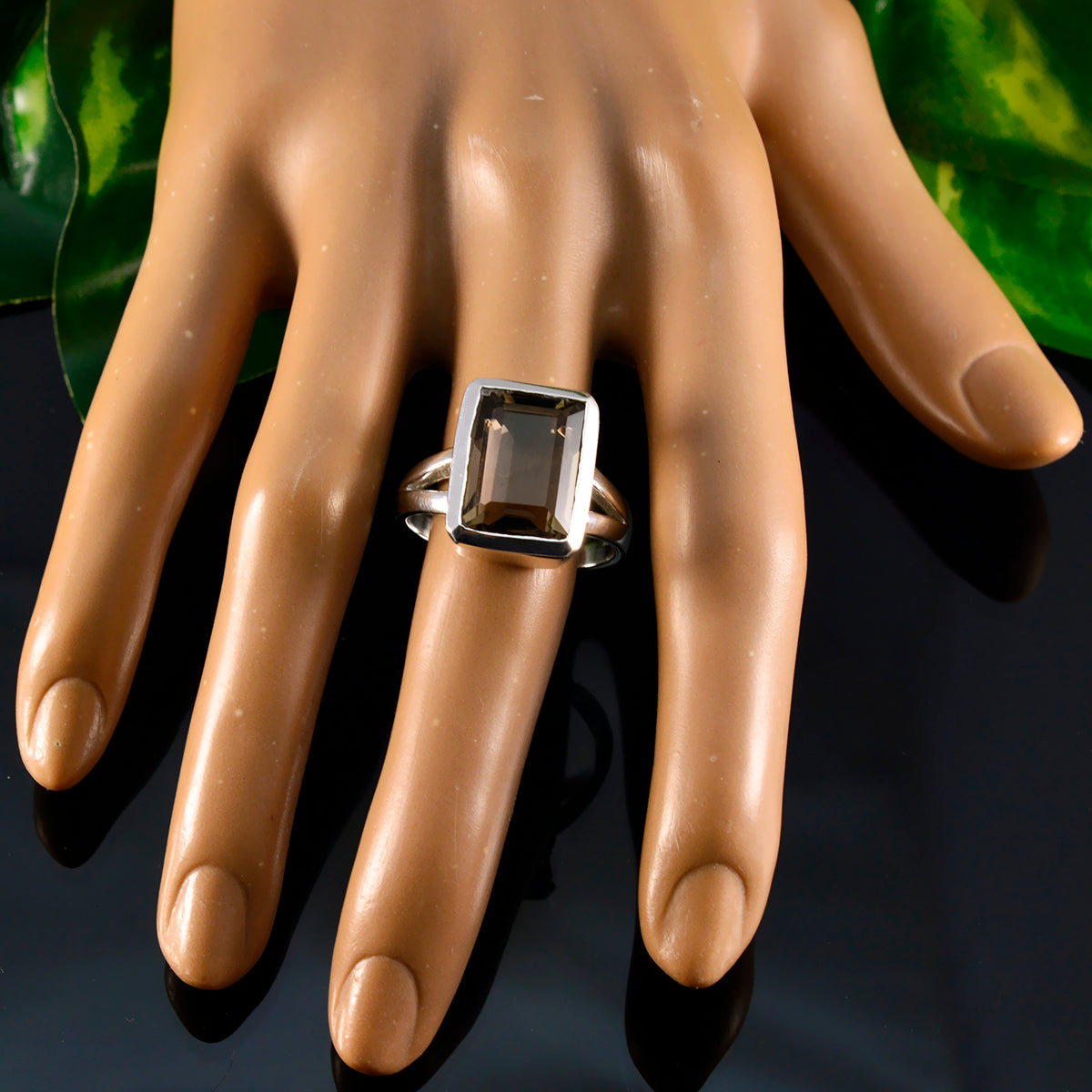 Smoky Quartz Solitaire Italian 92.5 Silver Brown Gemstones Edgy Modern Ring Jewelry