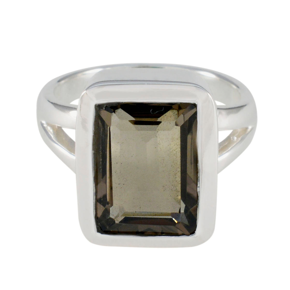 Smoky Quartz Solitaire Italian 92.5 Silver Brown Gemstones Edgy Modern Ring Jewelry Main image