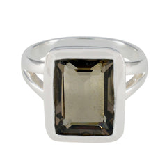 Smoky Quartz Solitaire Italian 92.5 Silver Brown Gemstones Edgy Modern Ring Jewelry