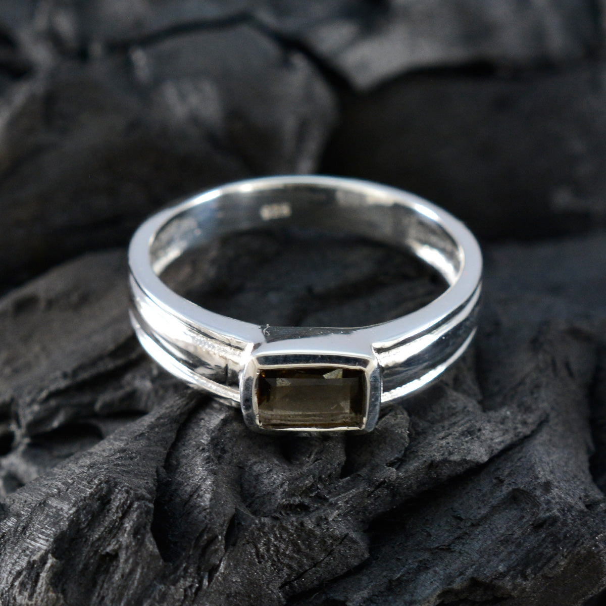 Smoky Quartz Solitaire African 92.5 Silver Brown Gemstones Slim Glamorous Ring Jewellery