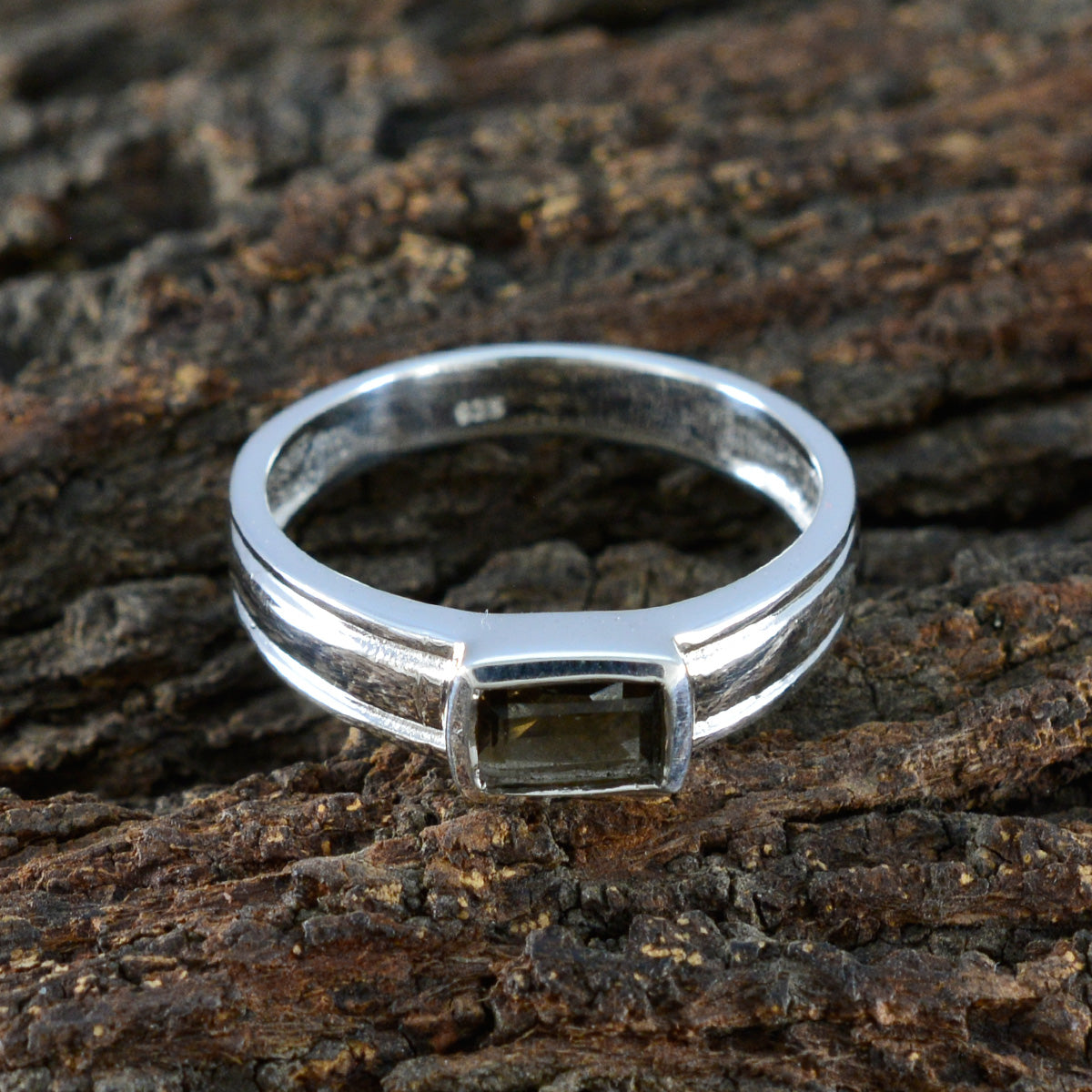 Smoky Quartz Solitaire African 92.5 Silver Brown Gemstones Slim Glamorous Ring Jewellery