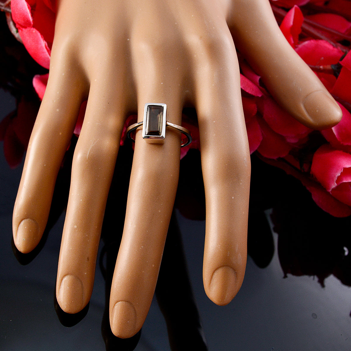 smoky quartz Solitaire French 92.5 Silver Brown Gemstone Featherlight Fairytale Ring Jewellery