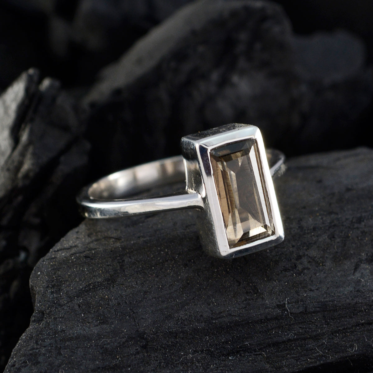 smoky quartz Solitaire French 92.5 Silver Brown Gemstone Featherlight Fairytale Ring Jewellery