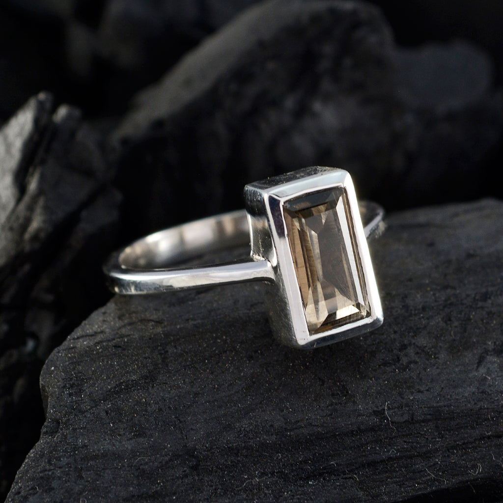 smoky quartz Solitaire French 92.5 Silver Brown Gemstone Featherlight Fairytale Ring Jewellery